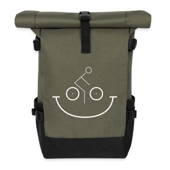 Bicycle Smile – Dessin minimaliste à vélo - Sac à dos roll top - olive/noir - Devant