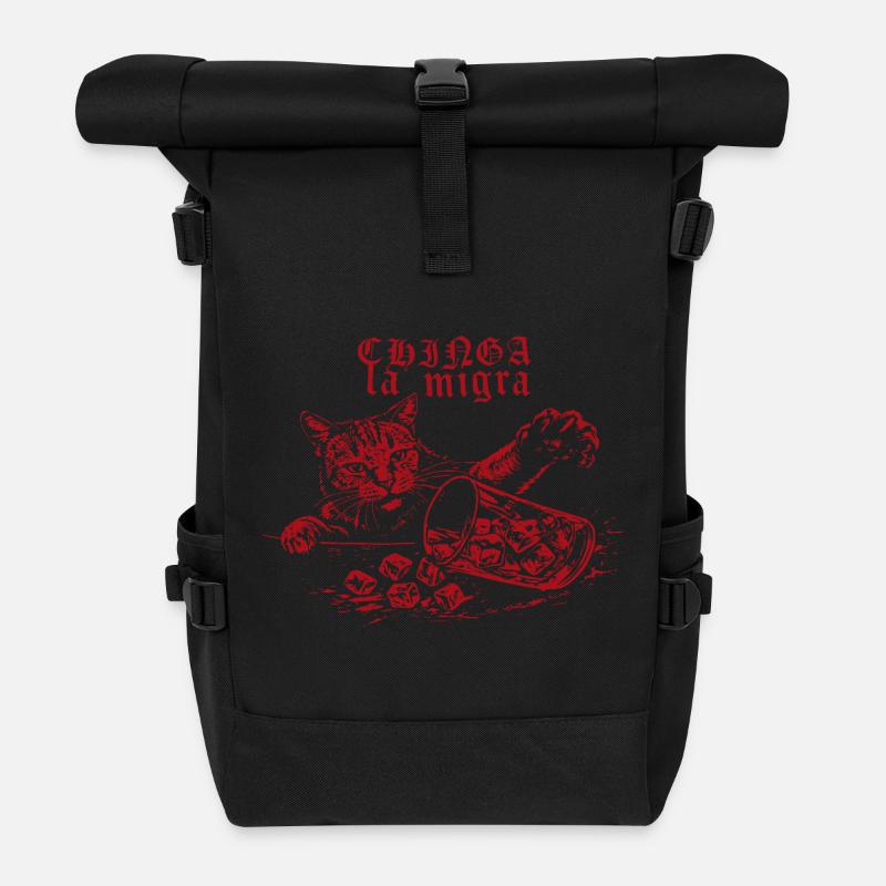 Chinga la migra Cat - Sac à dos roll top - noir