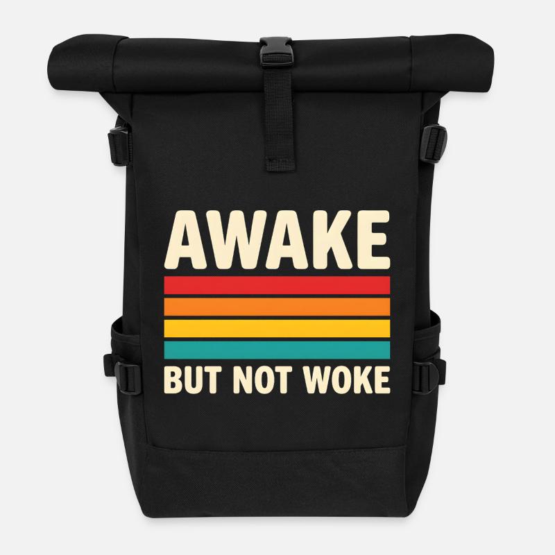 Awake, aber nicht woke Retro-Sonnenuntergangsdesign - Rolltop Rucksack - Schwarz