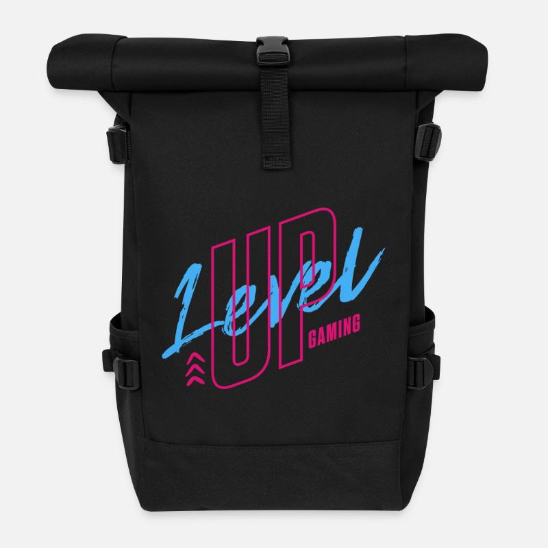 Neon Retro Gaming Logo 80er Vibe - Rolltop Rucksack - Schwarz