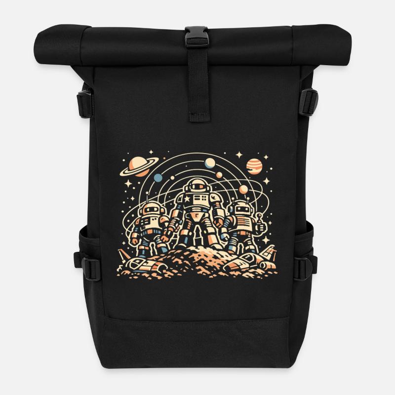 Moon Soil Astronauts Robot Trio - Roll Top Backpack - black