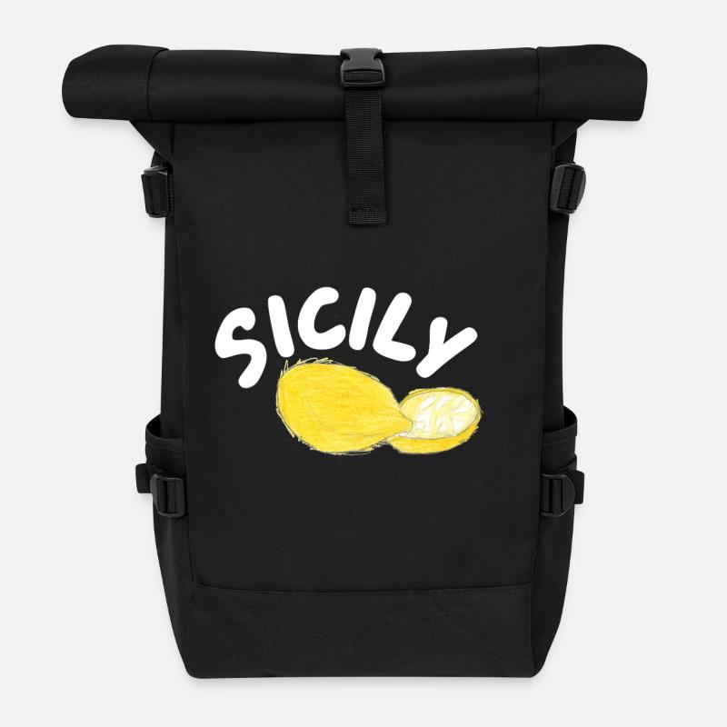 Sicily Lemons Illustration - Sicily - Roll Top Backpack - black