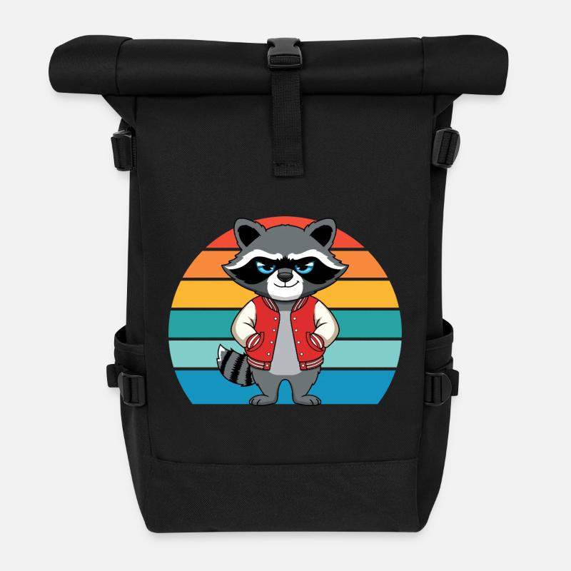 Naughty Retro Raccoon for Raccoon Lovers - Roll Top Backpack - black