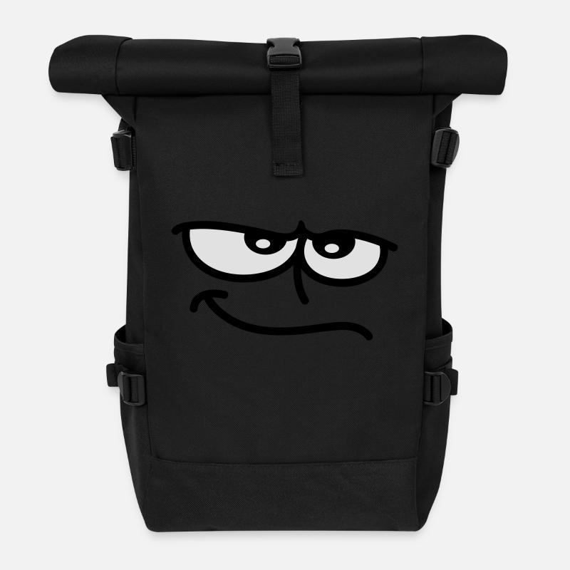 Ironisch guckendes schmunzelndes Cartoon Gesicht - Rolltop Rucksack - Schwarz