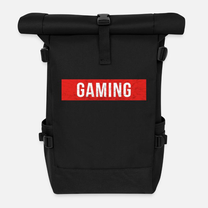 Gaming - Roter Block Scratch - Rolltop Rucksack - Schwarz