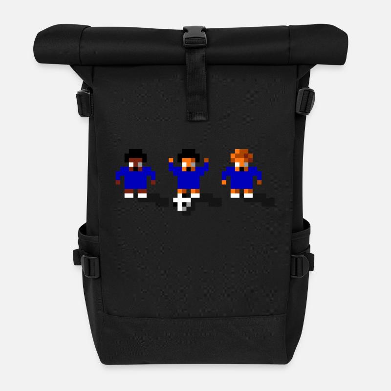 Soccer Blue - Roll Top Backpack - black