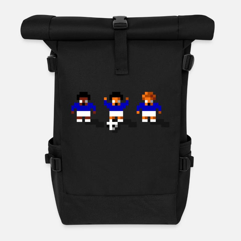 Soccer Blue and White - Roll Top Backpack - black