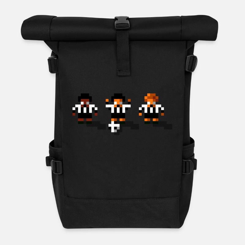 Soccer Black and White - Roll Top Backpack - black