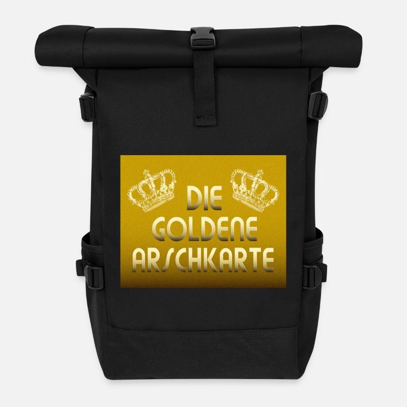 Die Goldene Arschkarte - Rolltop Rucksack - Schwarz