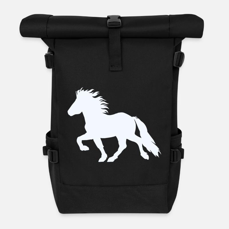 Töltendes Islandpferd 6, Edler Isländer  - Rolltop Rucksack - Schwarz