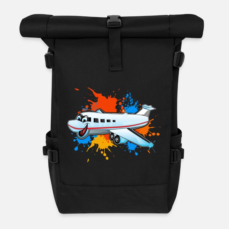 Airplane - Roll Top Backpack - black