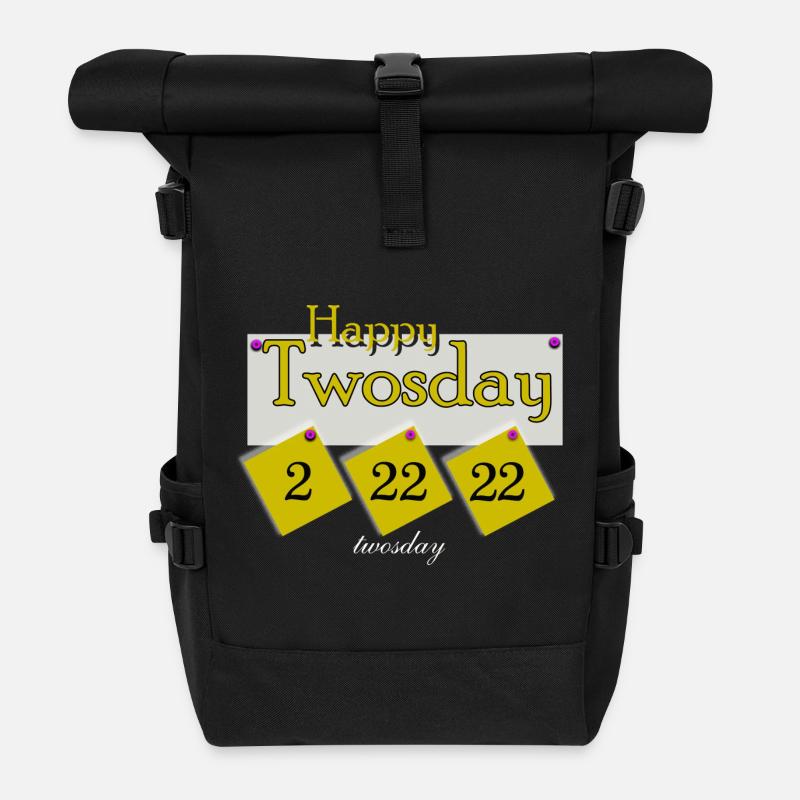 happy twosday 2.22.22 - Roll Top Backpack - black
