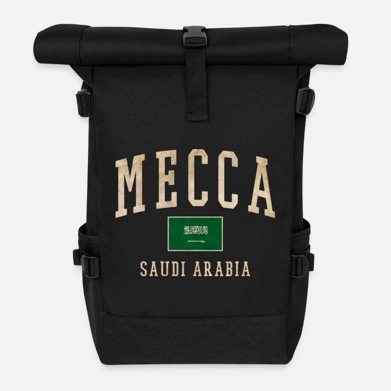 Mecca Saudisches Retro-Emblem - Rolltop Rucksack - Schwarz