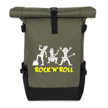 Retro Rock 'n' Roll Musik Band Design - Rolltop Rucksack - Olive/Schwarz - Vorne