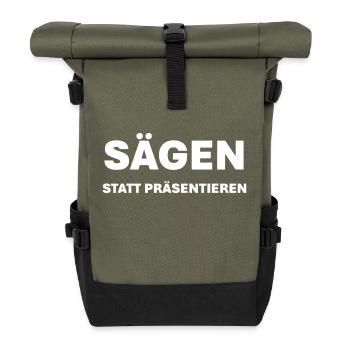 Sägen statt präsentieren - Rolltop Rucksack - Olive/Schwarz - Vorne