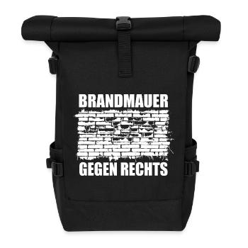 Brandmauer - Gegen Rechts, gegen Hetze - Rolltop Rucksack - Schwarz - Vorne