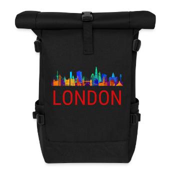 Red London Text with City Skyline Silhouette - Roll Top Backpack - black - Front