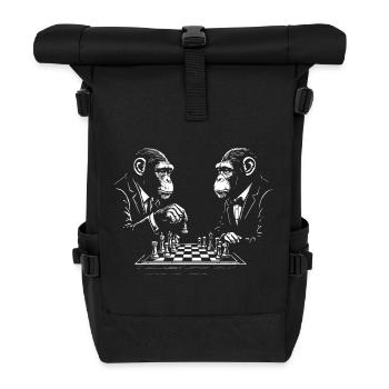 two monkeys play chess - Roll Top Backpack - black - Front