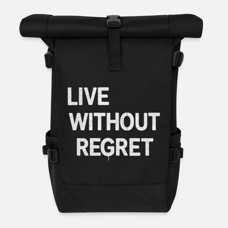 Vivre sans regret : motivation de Cracked Typography - Sac à dos roll top - noir
