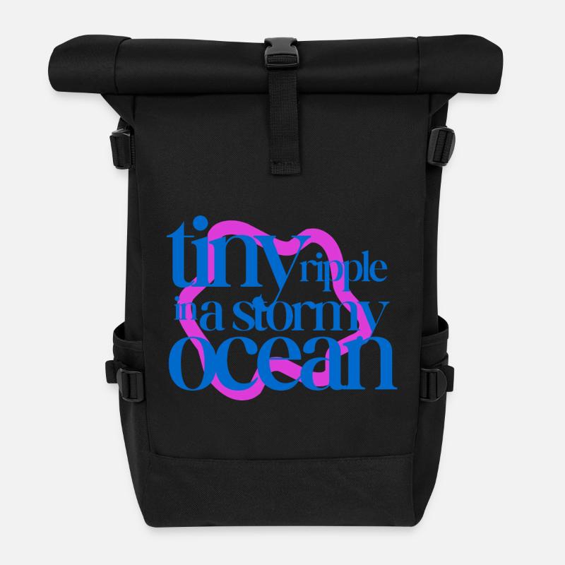 Tiny ripple in a stormy ocean (pink background) - Roll Top Backpack - black