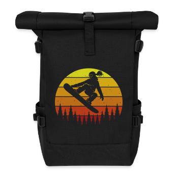 Retro Snowboarderin Slopestyle Wintersport Wald - Rolltop Rucksack - Schwarz - Vorne