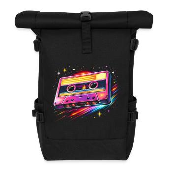 Retro Cassette Neon 80s Style - Roll Top Backpack - black - Front