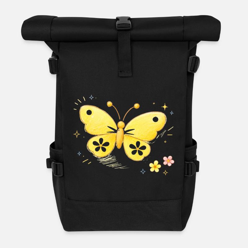 Butterfly yellow spring - Roll Top Backpack - black