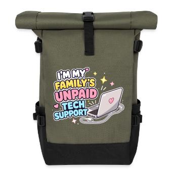 Family Tech Support Unpaid - Roll Top Backpack - olive/black - Front