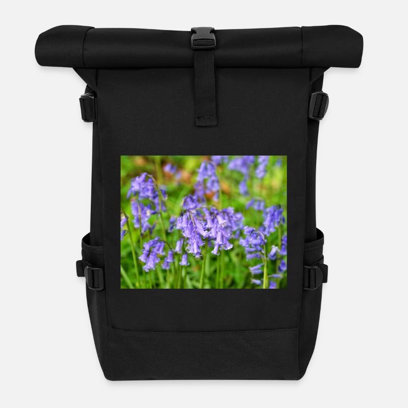 Bluebell - Violet Spring Bloom - Roll Top Backpack - black