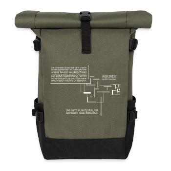 Mies van der Rohe - Landhaus Architekt Geschenk - Rolltop Rucksack - Olive/Schwarz - Vorne