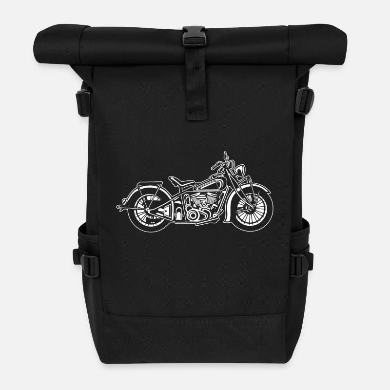 Chopper / Bobber Motorrad 03_weiß - Rolltop Rucksack - Schwarz