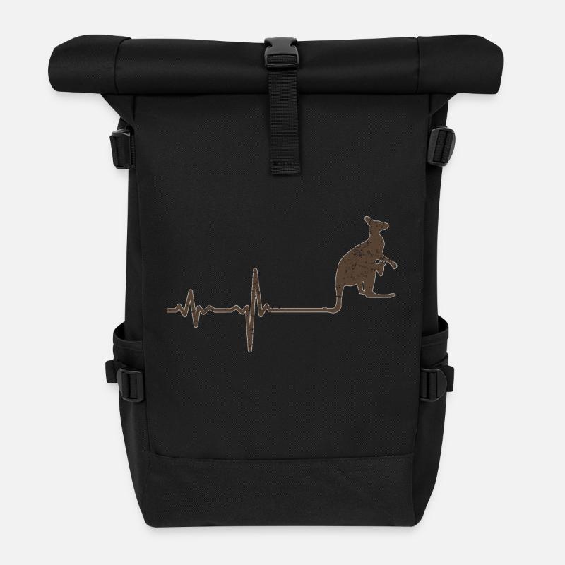 Geschenk Heartbeat Känguru - Rolltop Rucksack - Schwarz