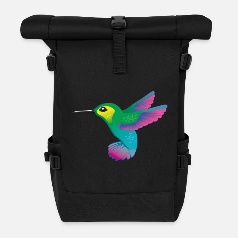 Kolibri bunt Vektorgrafik - Rolltop Rucksack - Schwarz