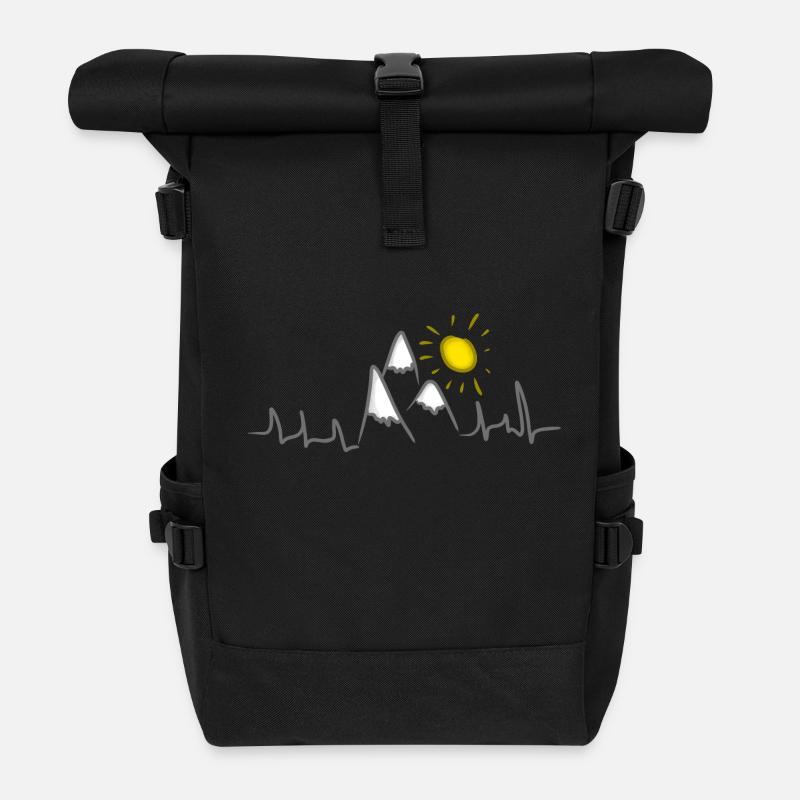 Berge Gipfel Alpen Herzschlag Sonne - Rolltop Rucksack - Schwarz