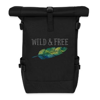 Wild & Free (Watercolor Feather) - Rolltop Rucksack - Schwarz - Vorne