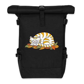 Schlafende Mieze auf Herbstlaub - Rolltop Rucksack - Schwarz - Vorne