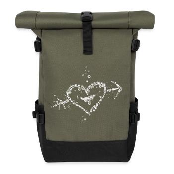 Water splash, heart with arrow, of water drops. - Roll Top Backpack - olive/black - Front