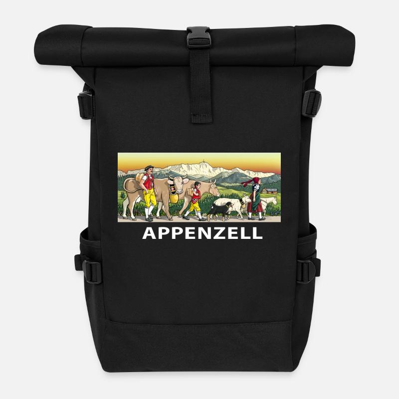 Appenzeller Motiv - Rolltop Rucksack - Schwarz