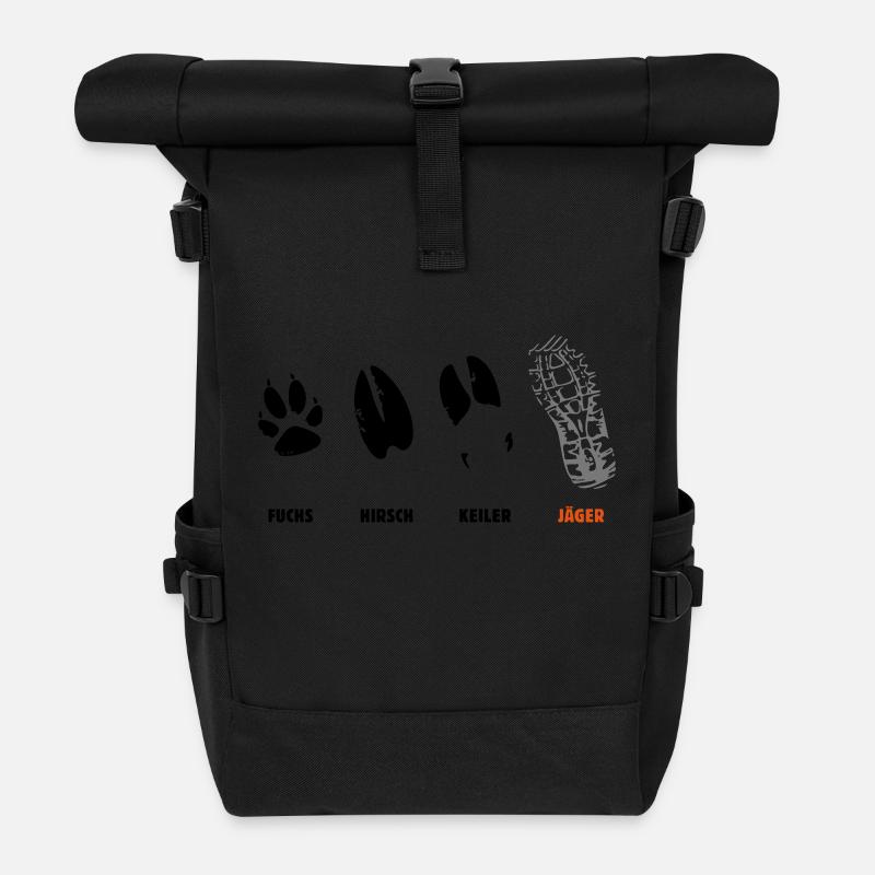 Fox, deer, wedge, hunter, step seal, track - Roll Top Backpack - black