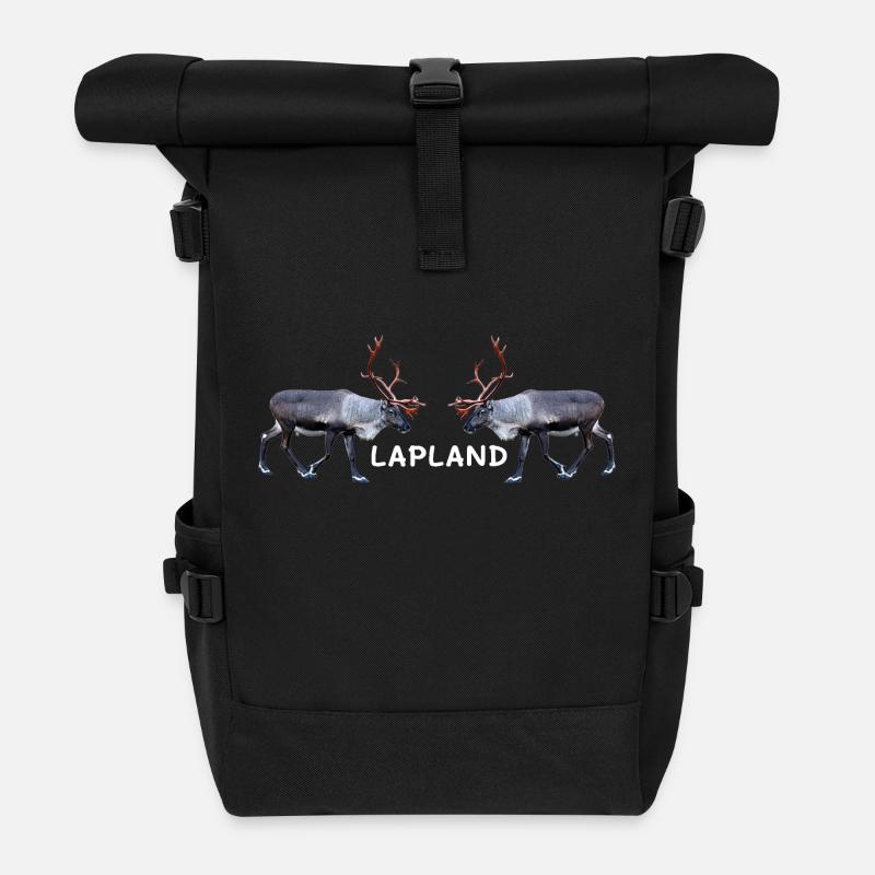 Paire de rennes de Laponie avec motifs de texte - Sac à dos roll top - noir