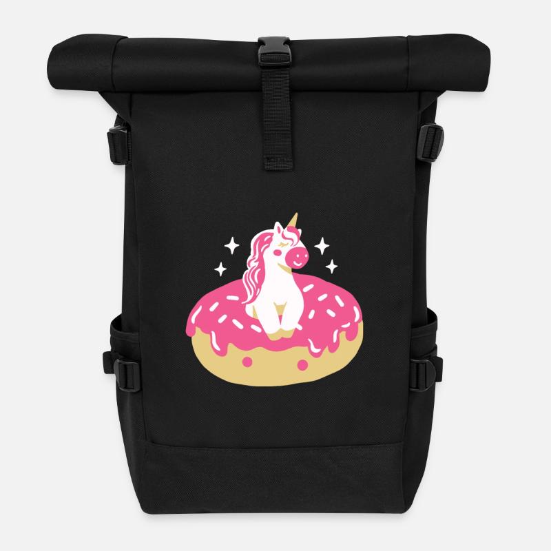 Donut und Einhorn - Rolltop Rucksack - Schwarz