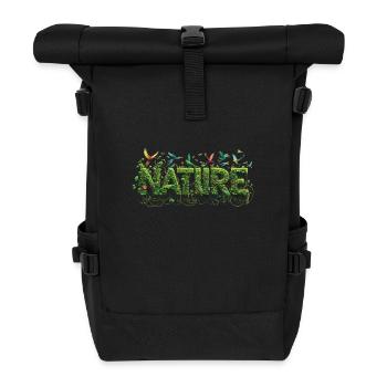 Pflanzenschriftzug NATURE & fliegende Vögel - Rolltop Rucksack - Schwarz - Vorne