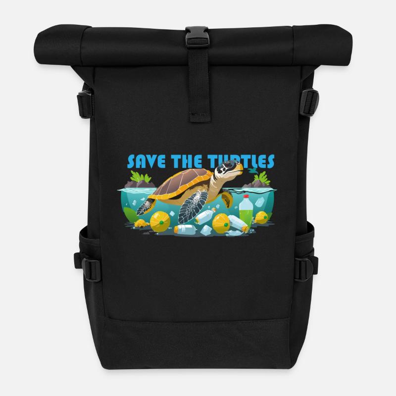 Save The Turtles - Roll Top Backpack - black