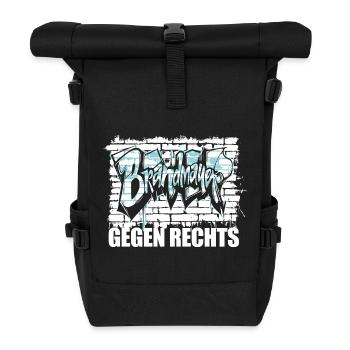 Brandmauer - Gegen Rechts, gegen Hetze - Rolltop Rucksack - Schwarz - Vorne