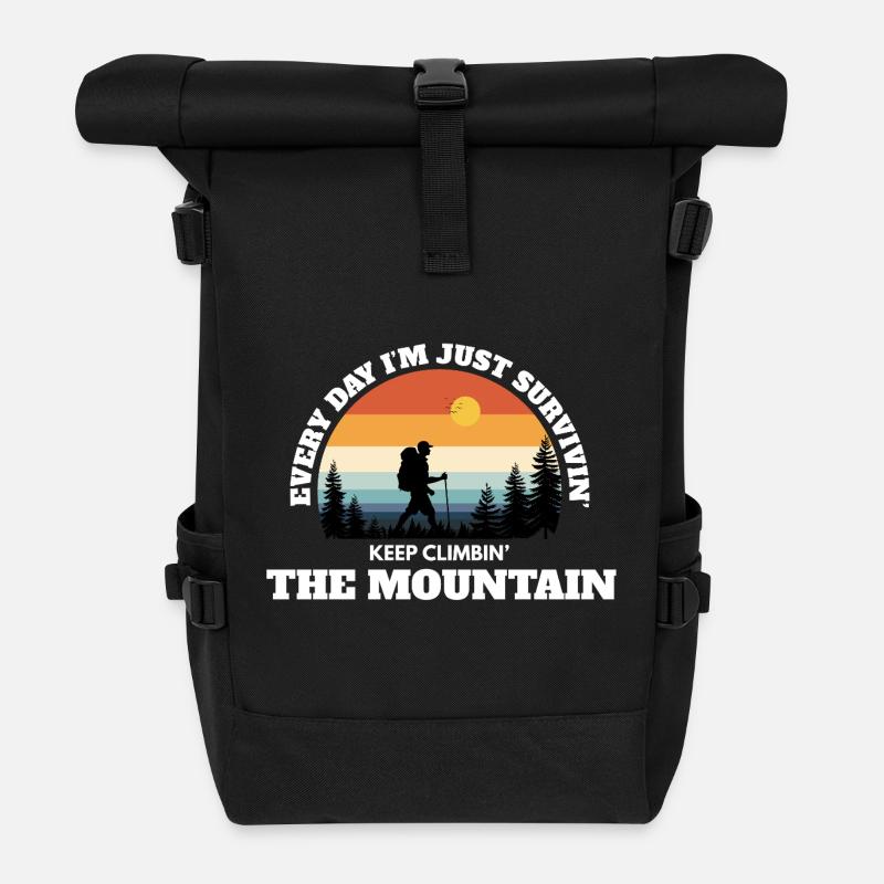 Keep Climbing The Mountain – Deep Adventure Sunset - Roll Top Backpack - black