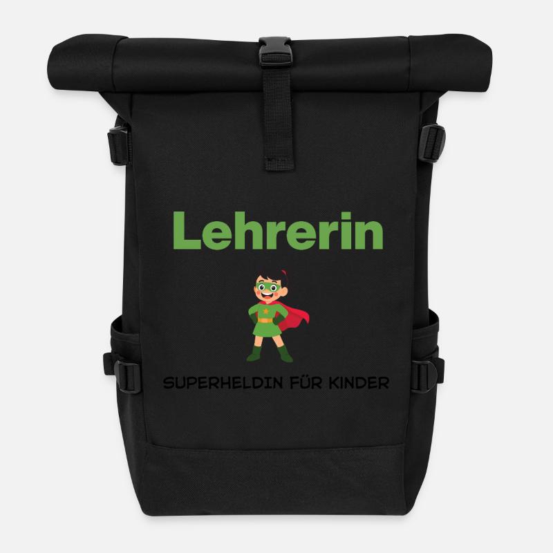 Lehrerin – Superheldin für Kinder - Rolltop Rucksack - Schwarz