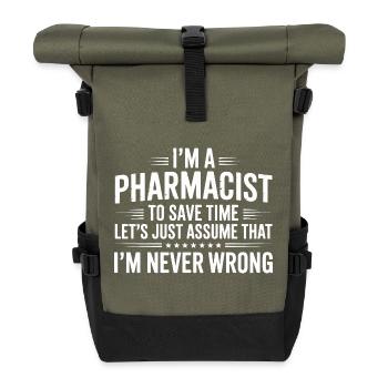 Pharmacist Attitude: Never Wrong - Roll Top Backpack - olive/black - Front