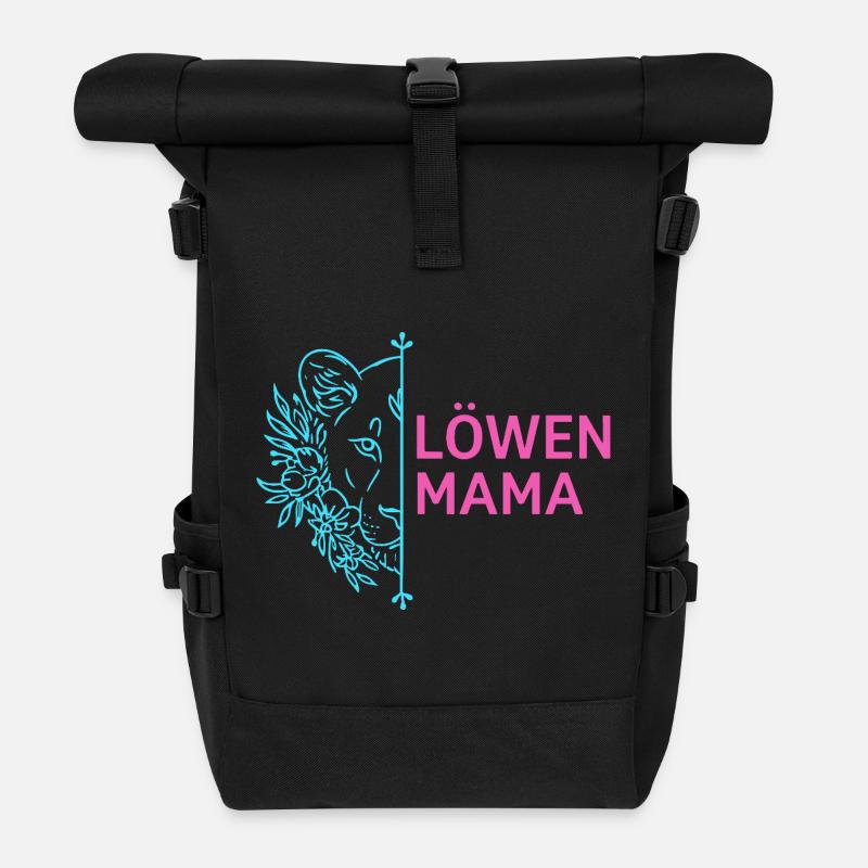 Löwenmama Stolze Löwin Blumen - Rolltop Rucksack - Schwarz