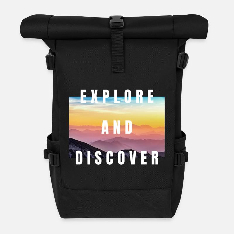 Explore And Discover - Roll Top Backpack - black