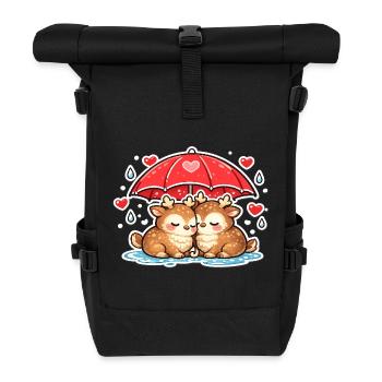 Two deer under umbrella - Roll Top Backpack - black - Front